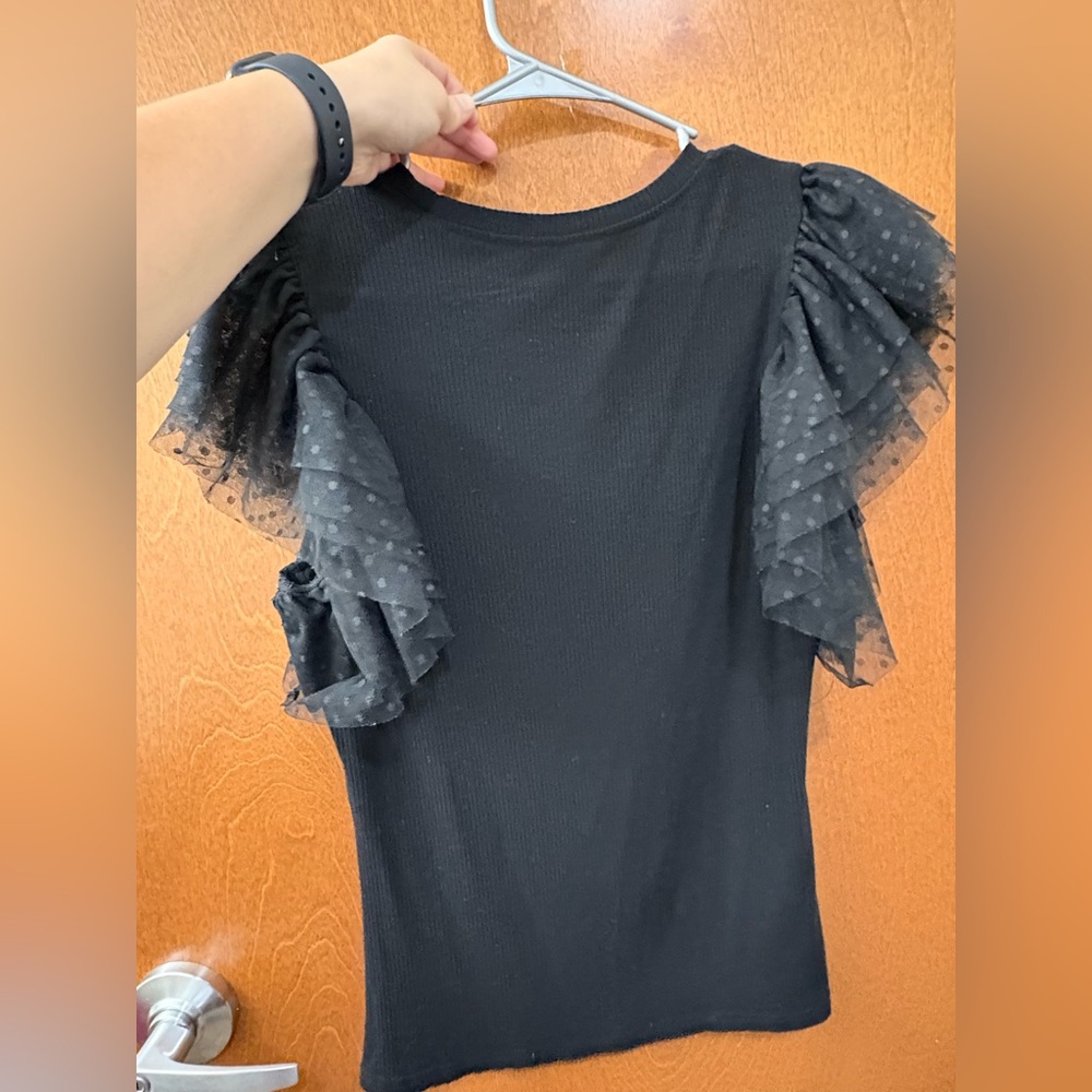 Black Top with Ruffled Sleeves
